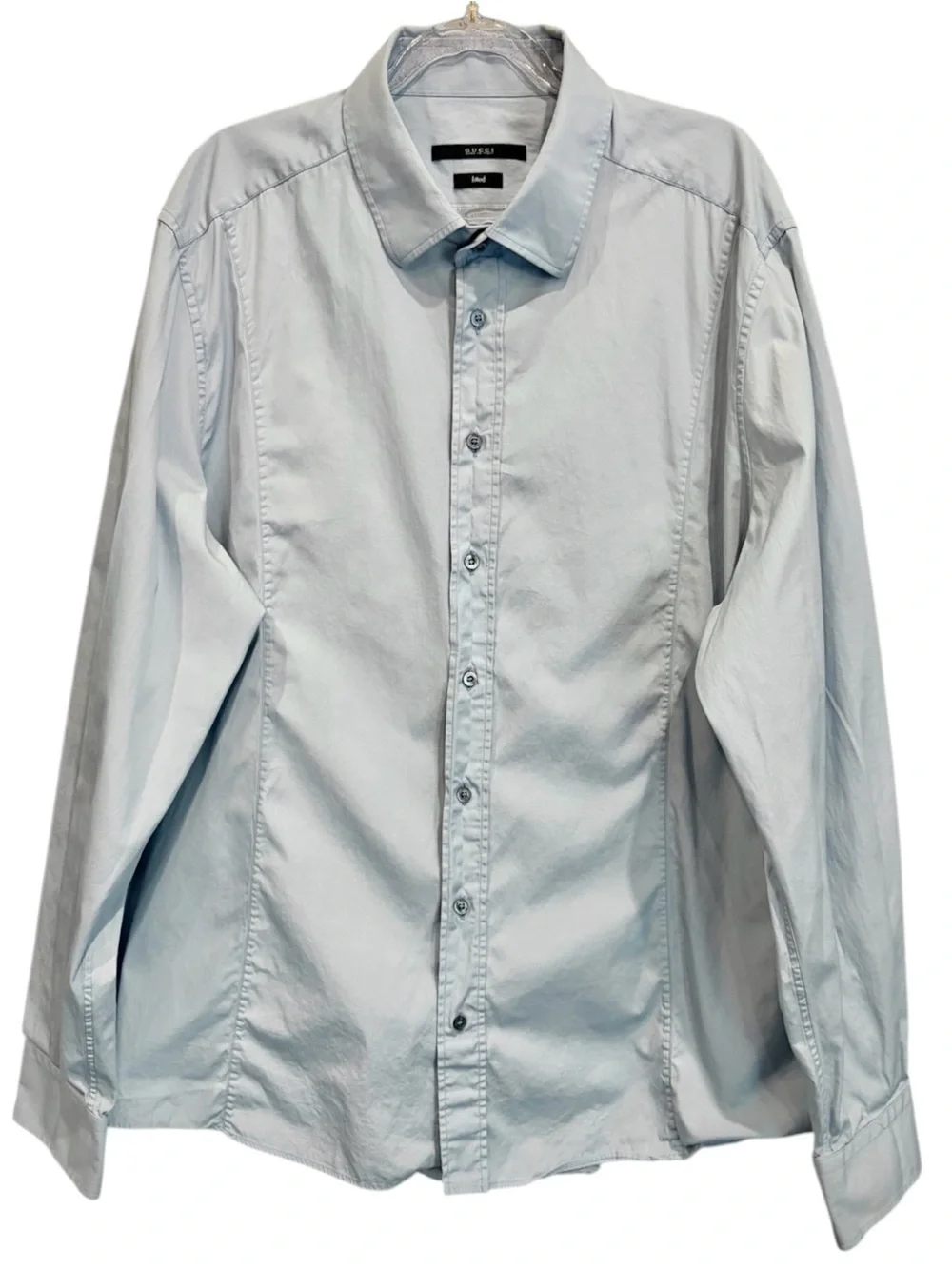 GUCCI MEN’S FITTED SKY BLUE 100% COTTON BUTTON UP DRESS SHIRT